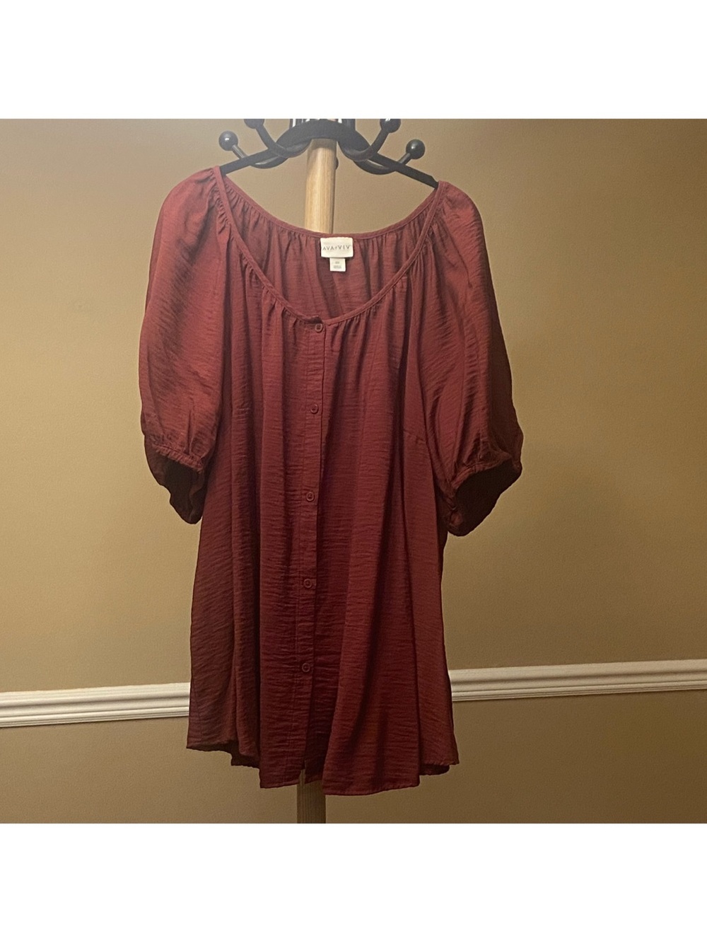 Plus Size Ava & Viv Rust Red Button-Front Blouse